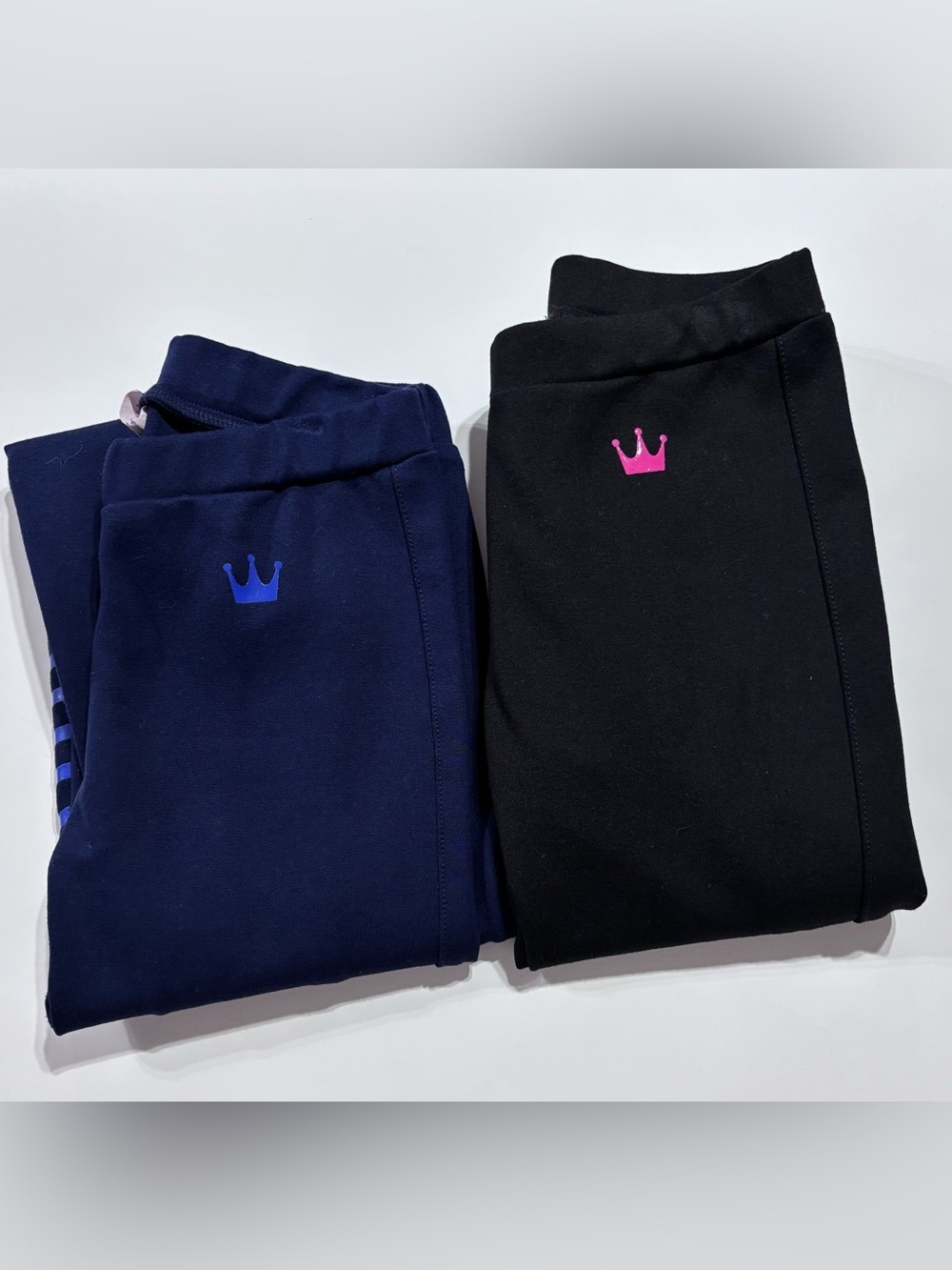 Kids Stretch Jogger Bottoms with Crown Motif - Black & Navy